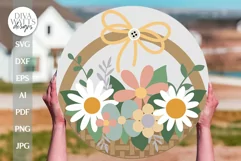 Basket Of Flowers SVG Round Floral Spring Time Design SVG Product Image 1