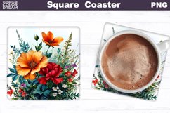 3D Flowers Square Coaster | Floral Square Coaster Product Image 1