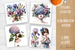Flowers Square Coasters, valentines day Sublimation Design Product Image 1