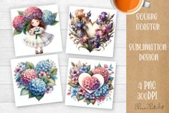 Flowers Square Coasters, valentines day Sublimation Design Product Image 1