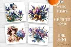 Flowers Square Coasters, valentines day Sublimation Design Product Image 1