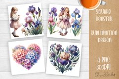 Flowers Square Coasters, valentines day Sublimation Design Product Image 1