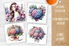 Flowers Square Coasters, valentines day Sublimation Design Product Image 1