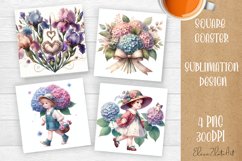 Flowers Square Coasters, valentines day Sublimation Design Product Image 1