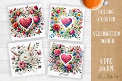 Flowers Square Coasters, valentines day Sublimation Design Product Image 1