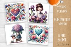 Flowers Square Coasters, valentines day Sublimation Design Product Image 1