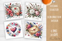 Flowers Square Coasters, valentines day Sublimation Design Product Image 1
