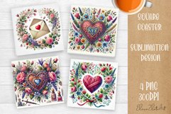Flowers Square Coasters, valentines day Sublimation Design Product Image 1