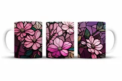 Flowers Mug Sublimation Designs, Stained Glass Mug, Flowers Png