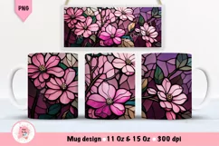 Flowers Mug Sublimation Designs, Stained Glass Mug, Flowers Png