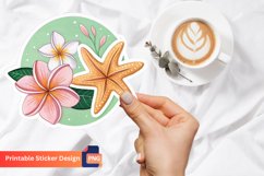 Flowers Star Fish Sticker, Nautical Themed Sticker Product Image 1