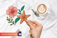 Flowers Star Fish Sticker, Nautical Themed Sticker Product Image 1