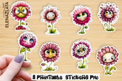 Watercolor funny Flowers Sticker, big eyes Product Image 1