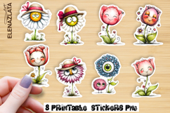 Watercolor funny Flowers Sticker, big eyes Product Image 1
