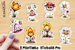 Watercolor funny Flowers Sticker, big eyes Product Image 1
