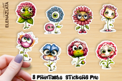 Watercolor funny Flowers Sticker, big eyes Product Image 1