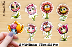 Watercolor funny Flowers Sticker, big eyes Product Image 1