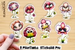 Watercolor funny Flowers Sticker, big eyes Product Image 1