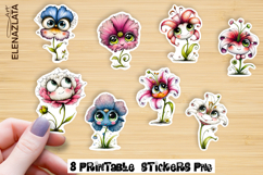 Watercolor funny Flowers Sticker, big eyes Product Image 1