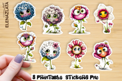 Watercolor funny Flowers Sticker, big eyes Product Image 1