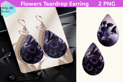 Teardrop Earring | Black flowers Sublimation Product Image 1