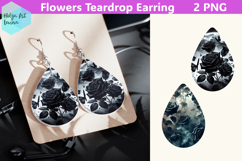 Teardrop Earring | Black flowers Sublimation Product Image 1