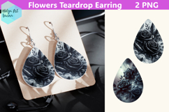 Teardrop Earring | Black flowers Sublimation Product Image 1