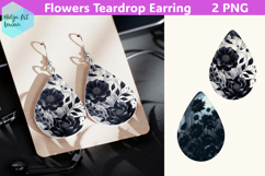 Teardrop Earring | Black flowers Sublimation Product Image 1