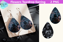 Teardrop Earring | Black flowers Sublimation Product Image 1