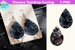 Teardrop Earring | Black flowers Sublimation Product Image 1