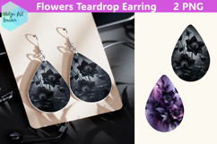 Teardrop Earring | Black flowers Sublimation Product Image 1