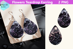 Teardrop Earring | Black flowers Sublimation Product Image 1