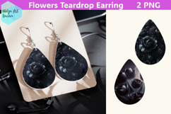 Teardrop Earring | Black flowers Sublimation Product Image 1