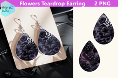 Teardrop Earring | Black flowers Sublimation Product Image 1