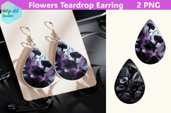 Teardrop Earring | Black flowers Sublimation Product Image 1