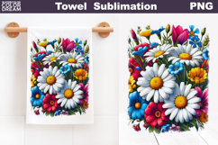Daisy Floral Towel Sublimation | Wildflowers Kitchen Towel Product Image 1