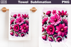 Pink Floral Towel Sublimation | Wildflowers Kitchen Towel Product Image 1