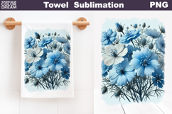 Blue Floral Towel Sublimation | Wildflowers Kitchen Towel Product Image 1