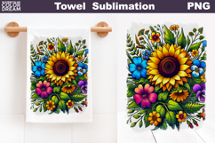 Sunflower Floral Towel Sublimation | Wildflowers Kitchen Tow Product Image 1
