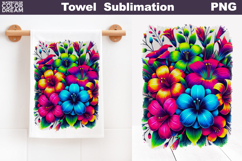 Neon Floral Towel Sublimation | Wildflowers Kitchen Tow Product Image 1