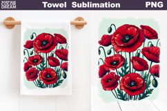 Poppy Floral Towel Sublimation | Wildflowers Kitchen Towel Product Image 1
