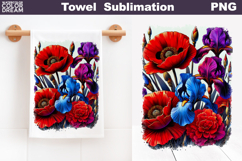 Poppy Iris Towel Sublimation | Wildflowers Kitchen Towel Product Image 1