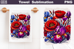 Poppy Iris Towel Sublimation | Wildflowers Kitchen Towel Product Image 1