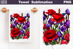 Poppy Iris Towel Sublimation | Wildflowers Kitchen Towel Product Image 1