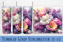 Watercolour Flowers Tumbler Wrap, Syringa and tulip Flowers Product Image 1