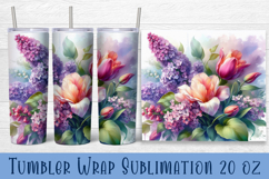 Watercolour Flowers Tumbler Wrap, Syringa and tulip Flowers Product Image 1