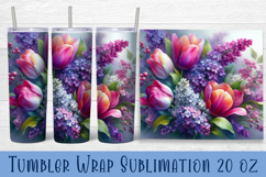 Watercolour Flowers Tumbler Wrap, Syringa and tulip Flowers Product Image 1