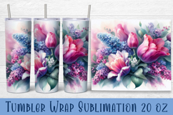 Watercolour Flowers Tumbler Wrap, Syringa and tulip Flowers Product Image 1
