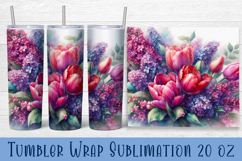 Watercolour Flowers Tumbler Wrap, Syringa and tulip Flowers Product Image 1