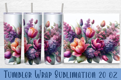 Watercolour Flowers Tumbler Wrap, Syringa and tulip Flowers Product Image 1